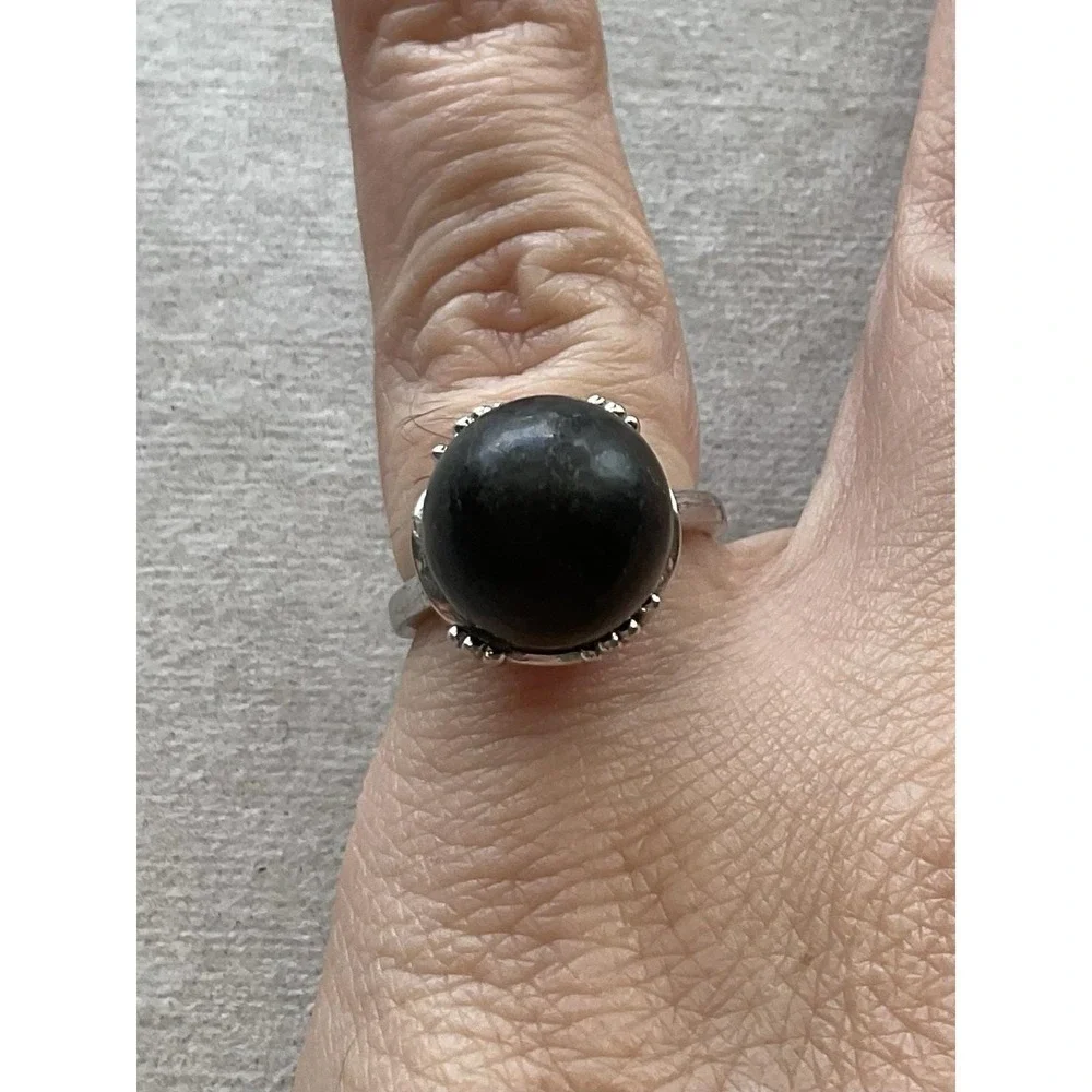 Vintage 925 Sterling Silver Black Pearl Ring Size 5.25 Estate Jewelry